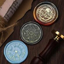 1 Stück Astronomie Serie Wachssiegel Stempel, Muster von Uhr, Kompass usw. für Umschläge, Grußkarten, Lesezeichen, DIY Basteleien, Geschenkdekoration Wachssiegel - Briefmarkenköpfe der astronomischen Serie - Übersicht 8