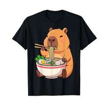 Camiseta unisex de manga corta, Capybara Comiendo Ramen, Camiseta Divertida de Capibaras Kawaii, playeras hombre, spiderman, ,  mujer, romwe men, boho chic, regalos para maestros, camiseta de mujer, atuendos curvy para hombre, y2k - Negro - Ver 6