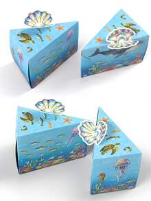 20pcs/10pcs Creative Cake-Shaped Ocean Style Gift Box Set, 3D Iridescent Shell Decor Gift Boxes, Separable Triangle Boxes, Light Blue Sea Turtle, Whale, Jellyfish Pattern, Suitable For Candy, Small Gifts, Favors, Birthday Party, Baby Shower, Wedding, Holiday, Desktop Decor - Blue Ocean - View 5