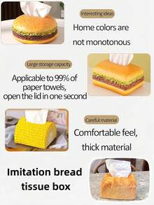 1pc Creative Hamburger Shape Tissue Box, Cute Corn Paper Extraction Box, Cream Bread Tissue Box, Stylish Rectangular Facial Tissue Dispenser, Fun Decorative Napkin Organizing Box, Durable And Multifunctional,Suitable For Bathroom, Dressing Table, Countertop, Bedroom, Office, Family Living Room Decoration, Restaurant Fun Decoration - Tissue Storage Box - View 2