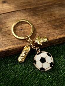 1pc Zinc Alloy Football Shaped Oil Drop Keychain, Sports Enthusiast Accessory For Men, Keyring - Gold 1 - View 3