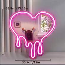 Baby Room Heart-Shaped Neon Sign Heart-Shaped Melted Wall Decoration, Pink USB Powered LED Lights, Fused Heart Art Mirror, Home Decoration Wall Mirror, Very Suitable For Bedroom, Girl's Room, Party, Studio, Beauty Salon, Tattoo Shop, Store Decoration. Great Birthday Gift - Multicolor - View 10