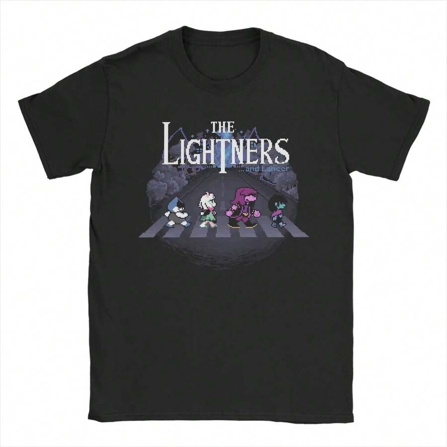 Camisetas D1eltarune The Lightners para hombre y mujer, de algodón, estilo casual, cuello redondo y manga corta. Nueva colección. Camiseta de manga corta de 220 g de algodón puro para hombre y mujer, tejido grueso, resistente a las arrugas y que no se deforma fácilmente. Estilo sencillo y versátil, ligero y transpirable, perfecto para ir al trabajo, viajar, acampar, ir de compras y para el tiempo libre diario. - Negro - Ver 1