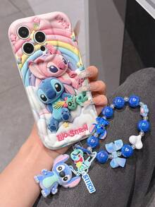 Disney Lilo & Stitch Phone Case With Stitch And Angel Charm And Stitch Lanyard - Cute Stitch And Angel Protective Case With Rainbow And Starry Sky Design, Equipped With Delicate Stitch Decorative Lanyard And Beaded Bracelet For Easy Carrying, Compatible With IPhone 17, 16, 15, 14, 13, 12, 11 Pro Series, Ideal For Birthdays, Holidays, Anniversaries, Graduation Gifts, Or Any Special Occasion To Surprise Family, Friends, Classmates, And Loved Ones. - White - View 4