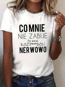 Camiseta con Estampado de Texto Divertido, Manga Corta, Cuello Redondo, para Mujer, Ropa Casual de Primavera Verano, para Salidas Diarias, Ropa Fresca de Verano - Blanco - Ver 2
