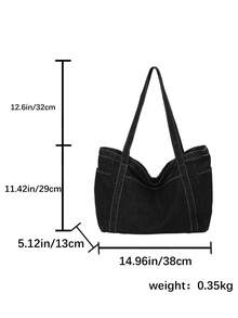 1 buah Tas Tote Kanvas Biru Berkualitas Tinggi, Tas Kapasitas Besar untuk Perjalanan/Kerja/Belanja, Tas Bahu Minimalis Serbaguna untuk Wanita - Hitam - View 3