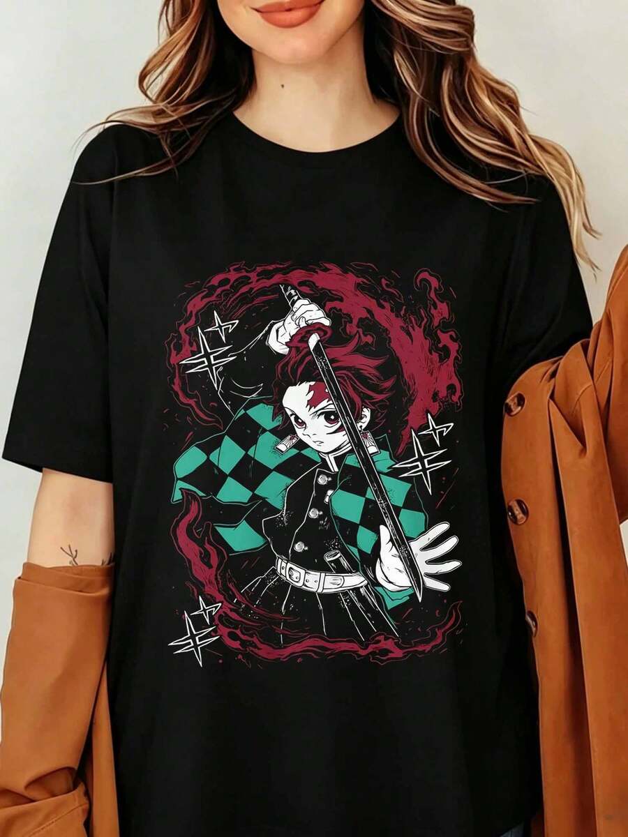 DEMONSS SLAYERS KIMETSU NO YAIBA TANJIROS KAMADOS Anime Graphic T-Shirt, Manga Portrait Japanese Streetwear, Fire God Technique Fans Merch Unisex, Kimetsu No Yaiba T-Shirt Shinazugawa Tee All Sizes - Black - View 1