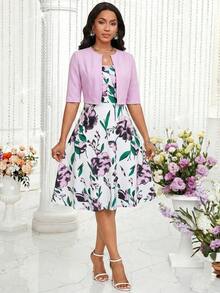 Lady Conjunto de falda larga y chaqueta corta de dos piezas, de colores brillantes y románticos, con un temperamento elegante y maduro, ideal para primavera y verano - Púrpura malva - Ver 6