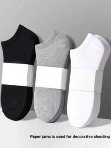 9 pares/paquete Calcetines casuales de corte bajo para hombres, negro/blanco/gris, adecuados para todas las estaciones - Multicolor - Ver 7