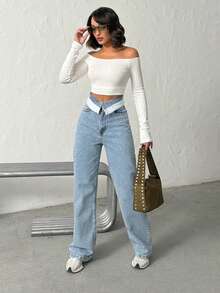 REVERSE LEG FRAGRANT EMBROIDERED WIDE LEG JEANS - Light Wash - View 2