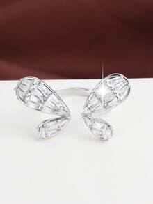 1pc Adjustable Butterfly Shaped Ring With Artificial Zirconia Stones, Fresh Countryside Style - Multicolor - View 6