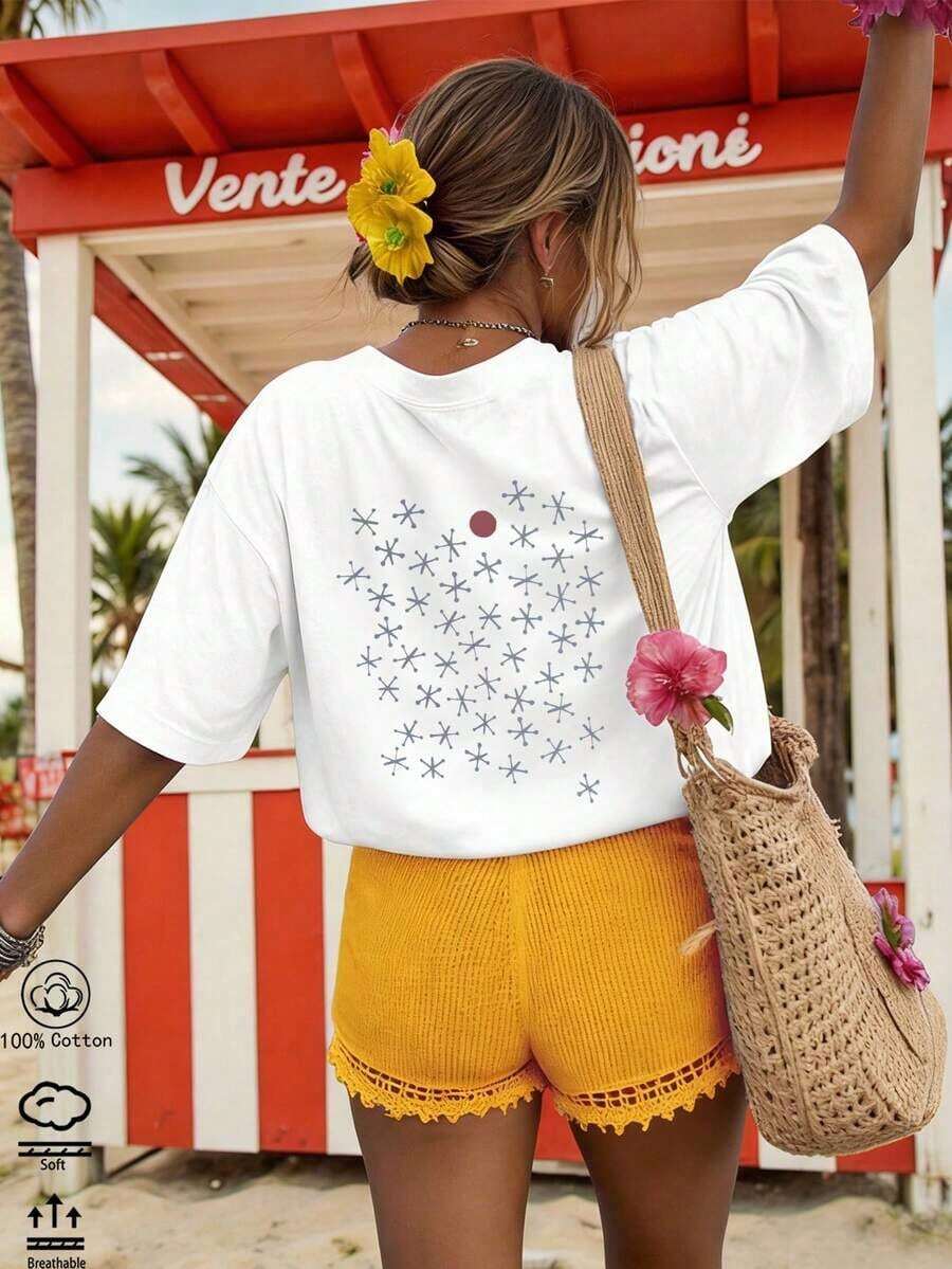 Camiseta para Mujer con Estampado de Bebidas, Cuello Redondo, Manga Corta, Diseño Oversized, Ideal para Fiesta - Negro - Ver 1