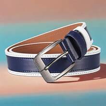 2-Color Casual Unisex White Faux Leather Belt With Rectangular Buckle, Suitable For Jeans, Ideal Gift - Multicolor - View 5