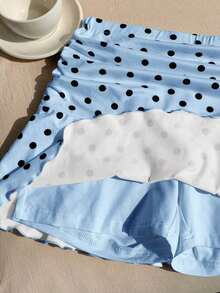 Minifalda acampanada fruncida con estampado de lunares para el verano - Celeste - Ver 5