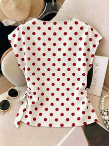 Nueva camiseta de satén de verano para mujer con cuello redondo y lunares elegante - Multicolor - Ver 2
