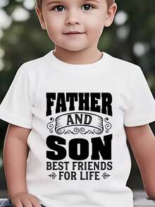1 pieza Camiseta de Verano para Niño, Manga Corta, Estampado de Letras "PADRE E HIJO, MEJORES AMIGOS POR VIDA", Estilo Casual para Exteriores, DX5581180g, 100% algodón - Blanco - Ver 6