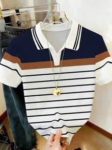 Camiseta de manga corta ajustada con cuello bordado para mujer - Multicolor 2 - Ver 1