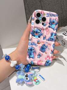 Disney Has Authorized, Phone Case - Chain Set, The Stitch Lilo & Stitch 3D Phone Case Plus A Silicone 3D Stitch Bracelet With Metallic Ring Removable Bracelet, Stitch And Angel Pattern, Compatible With Iphone17/16/15/14/13/12/11/XS/XR/X Plus Pro Max, A Stylish Cartoon Phone Case, The Perfect Gift Choice, Phone Protection, Durable Phone Cover, Great Gift For Friends And Family. - 白色 - 查看 4