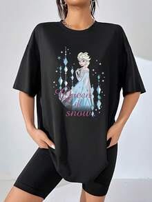 Reina del hielo y los copos brillantes que reflejan la fuerza interior, la elegancia y la magia del invierno con detalles de cristales azules y estrellas luminosas camiseta de mujer  confortable y moderna para uso diario - Negro - Ver 6