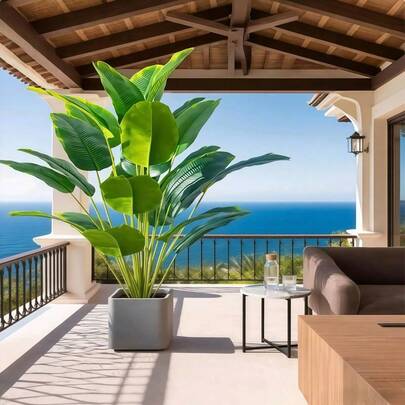 Planta artificial de pájaro del paraíso, árbol falso de hoja de plátano, palmera tropical con maceta | Decoración moderna para interiores del hogar, decoración natural | Hojas realistas grandes |