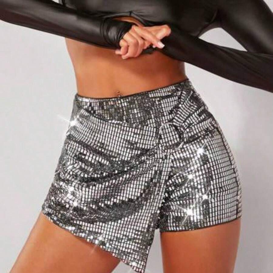 Metallic O-Ring Wrap Hem Mini Skort - Multicolor - Ver 1