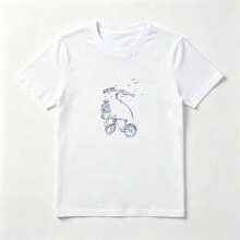 Camiseta Algodón Estampado Chica y Bicicleta - Diseño Ilustración Casual - Blanco - Ver 1