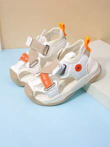 Sandalias funcionales para niños, malla transpirable con , patchwork negro y blanco, zapatos para exteriores resistentes y antideslizantes para la playa para niños, múltiples colores, malla transpirable, ligeros, fácil de poner y quitar, cómodos con acolchado, punta redonda, bajo, correa trasera, suela gruesa, adecuados para verano, playa, vacaciones - Beis - Ver 19