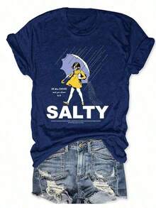 20261 piezas de camisetas de manga corta holgadas para mujer con estampado de texto divertido. Hechas de 100% algodón puro, son suaves para la piel. Una camiseta de estilo urbano sencillo, perfecta para ir al trabajo en verano o para citas informales. - Rojo - Ver 6