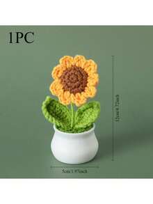 1 pièce/3 pièces Tournesol fait main au crochet, fleur artificielle tricotée, plante de tournesol en pot en bois, convient pour la voiture, le bureau, la salle d'étude, l'anniversaire, la chambre, le cadeau de décoration de la maison, la décoration de Noël créative d'hiver - tournesol - Voir 13
