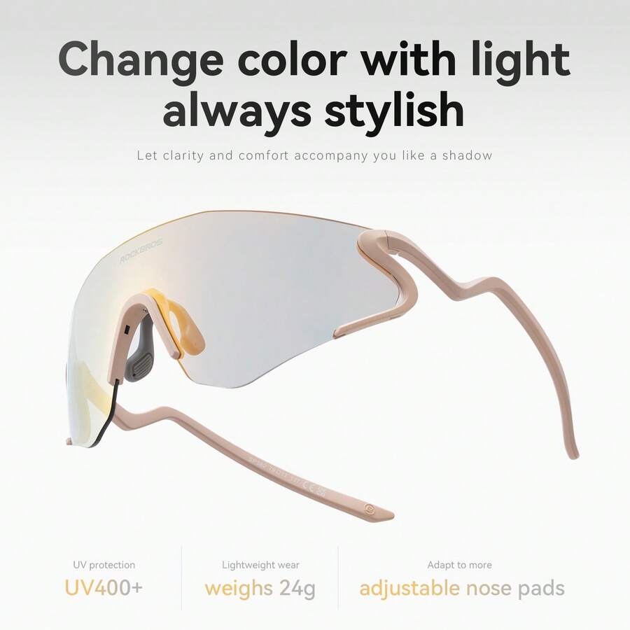 ROCKBROS 1pc Snake Skin Pattern Photochromic Cycling Glasses, Lightweight Windproof Fashion Accessory Suitable For Running, Hiking, Cycling, Camping, Photography And Other Outdoor Activities
