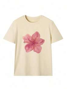 Set de 3 camisetas de manga corta con cuello redondo y estampado floral minimalista y elegante de verano, versátil para uso diario y casual para mujeres en color rosa - Blanco - Ver 7