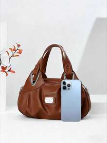 1pc Solid Color Versatile PU Leather Tote Shoulder Bag, Suitable For Daily Life And Work - Brown - View 8