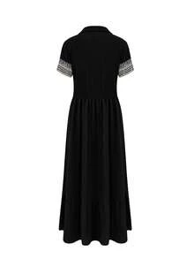 Plus Size Bohemian Western Print Patchwork Maxi Dress, Front Button Ruffle Hem Long Dress Elegant - Black - View 6