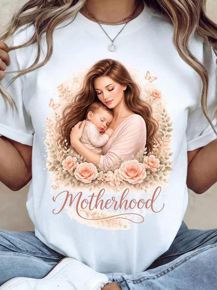 Camiseta unisex de maternidad, camiseta de mamá a la moda, camiseta de maternidad para la vida de mamá, regalo divertido para el Día de la Madre. Camiseta unisex de algodón puro de 220 g, peso ideal para todas las estaciones, adecuada tanto para hombres como para mujeres. Tejido duradero de alta calidad, suave al tacto y de larga duración. Parte superior transpirable. Adecuada para la primavera y el verano de las mujeres, vacaciones, Día de la Madre, Día de la Independencia. - Blanco - Ver 1