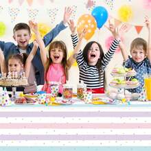 1 pieza Mantel de plástico con diseño de helado de colores para decoración de fiesta, suministros de fiesta de cumpleaños con helado, mantel rectangular desechable con forma de rosquilla adecuado para niños, niñas, fiesta temática de postres, baby shower - multicolor - Ver 5