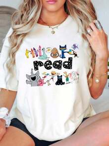 GiftGiftGiftGiftComfort Colots Camiseta de Maestra con Estampado de Libros para Niños, Camisetas Gráficas Oversize para Mujer, Camiseta para Amantes de los Libros, Camiseta de Maestra, Camiseta de Maestra de Primaria, Camiseta de Jardín de Infancia, Camisetas y Tops de Verano para Mujer, Camiseta de Manga Corta de Algodón Puro con Cuello Redondo Estilo Urbano, Suave. SuaveSuave - blanco002 - Ver 6