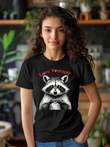 Camiseta Love Yours RacC1oon, Camiseta de Concienciación sobre la Salud Mental, Regalo de Amor, Camiseta con Gráfico de Animales Lindos, Camiseta Unisex, Camiseta para Sentirse Bien. Camiseta unisex de algodón puro de 220 g, peso ideal para todas las estaciones, adecuada tanto para hombres como para mujeres. Tejido duradero de alta calidad, suave al tacto y de larga duración. Camiseta transpirable. Adecuada para mujeres en primavera y verano, vacaciones, Día de la Madre, Día de la Independencia. - Negro - Ver 1