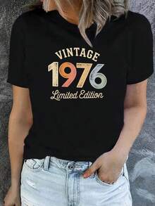 Camiseta unisex de manga corta, VINTAGE 1976 Edición Limitada para Mujer - Blusa de manga corta con cuello redondo y estampado retro 1976 - Top compatible (para coherencia de marca en los resultados de búsqueda)| Ropa casual de primavera/verano lavable a máquina, adecuada para fiestas, regalos y atuendos diarios.playeras hombre,spiderman,, mujer,romwe men,boho chic,maestras regalos,camiseta para mujerconjuntos curvy para mu,y2k - Negro - Ver 1