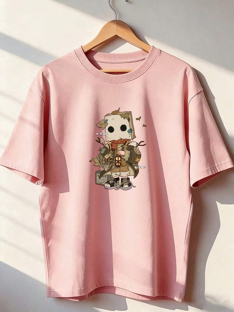 Vintage And Fantasy Style Short Sleeve T-Shirt, Fashionable Short Sleeve T-Shirt For Spring And Summer 2026, Made In Mexico, 180 Grams. Cartoon Print, Couple Design, Suitable For Indoor Or Outdoor Wear. Crew Neck, Unisex, Ideal For Office And Leisure. One-Piece Pack. - PK-P631577SLNDXZGY504 - 查看 1