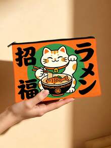 日式招财猫拉面印花化妆包，双面图案洗漱包，招财猫化妆品收纳包，旅行必备，美食爱好者和日本文化爱好者的完美礼物 - 彩色 - 查看 14