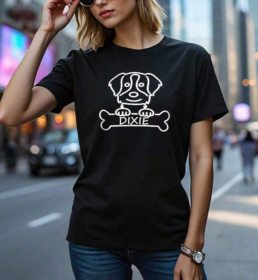 Playera de mujer 100% algodón manga corta estilo único personalizado perro verano - Negro - Ver 1