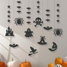 1 Set Of 10 Halloween Bunting Garlands, Party Backdrop Wall Decor Banner With Pumpkin, Bat, Ghost, Spider, Skull Hanging Ornaments - Multicolor - View 11