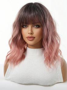 Tóc giả ngắn gợn sóng màu hồng ombre 14 inch có mái, chất liệu sợi tổng hợp chịu nhiệt, kiểu dáng tự nhiên, không cần keo dán, phù hợp cho sử dụng hàng ngày, đi làm, đi học, hẹn hò, sinh nhật, Halloween, Giáng sinh, Lễ Tạ ơn, lễ hội âm nhạc, phong cách Y2K, bạn gái, chị gái, mẹ, tóc giả thời trang. - Hồng - Xem 4