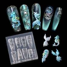 3D Ocean Theme Nail Art Mold | Mermaid Tail, Shell, Seahorse, Jellyfish, Seaweed Design, Create Stunning Embossed Nail Art, Suitable For Professional Nail Salon Use | Beach Vacation, Summer Party - Clear - View 2