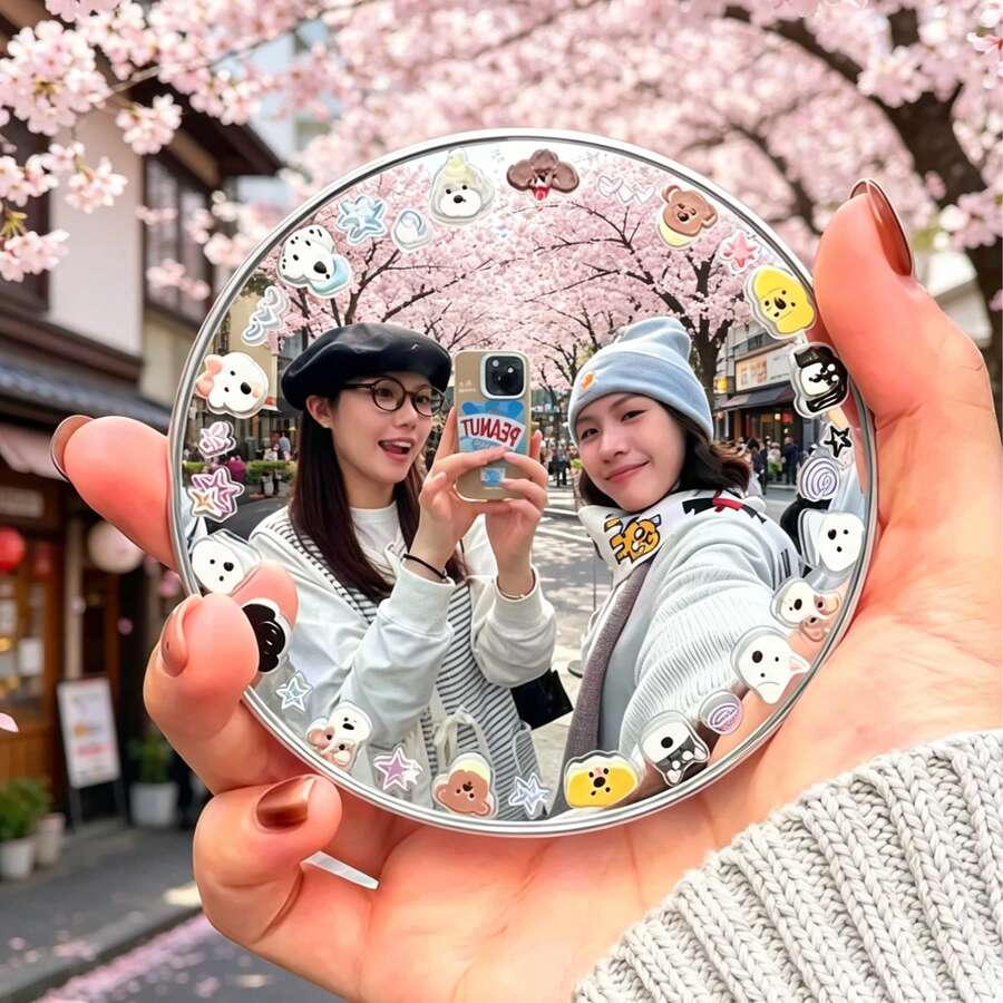 1pc Travel Selfie Convex Mirror, Wide Angle Glass Mirror, Small Round Mirror For Recording Footprints, Handheld Photography Prop, Suitable For Outdoor Travel Photography And Home Decor