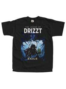 Camiseta Gráfica "La Leyenda de Drizzt Do'Urden EXILE" - Camiseta Negra Casual de Cuello Redondo con Arte Vibrante del Personaje, Elasticidad Media, Comodidad para Todas las Temporadas, Perfecta para los Fans de la Serie, Mercancía para Fans |   Camiseta con Estampado de Personajes |   Ajuste cómodo, una camiseta de manga corta adecuada para el hogar, el uso diario, fiestas y viajes-perfecta como regalo para amigos o familiares. - Negro - Ver 1