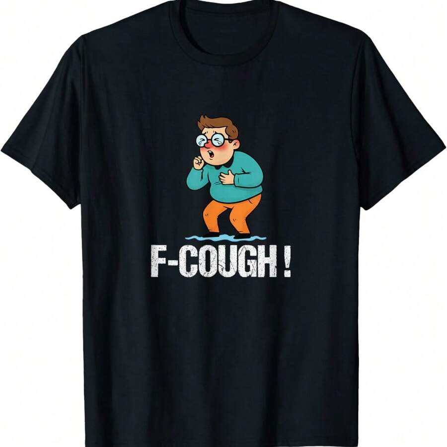 F-Cough - Funny Coughing Meme T-Shirt - 黑色 - 查看 1