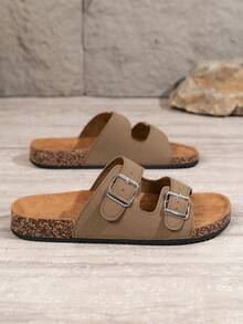 Sandal Fashion Pria dengan Sol Gabus dan Sol Dalam yang Nyaman, Tali Gesper yang Dapat Diatur Ukurannya, Gaya Slip-On Longgar, Cocok untuk Berjalan di Luar Ruangan, Pantai, dan Musim Panas, Sandal Unisex - Khaki - View 6