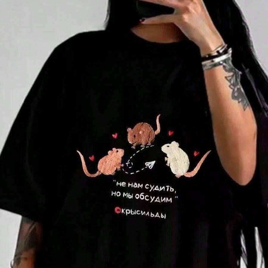 Camisa de mujer de manga corta, estilo vintage, de algodón, casual, juvenil, divertida, con estampado de nicho, estilo Hong Kong, nueva colección de verano, con dibujos animados y a la moda. - Blanco - Ver 1