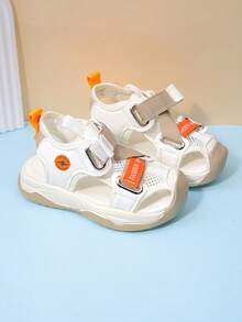Sandalias funcionales para niños, malla transpirable con , patchwork negro y blanco, zapatos para exteriores resistentes y antideslizantes para la playa para niños, múltiples colores, malla transpirable, ligeros, fácil de poner y quitar, cómodos con acolchado, punta redonda, bajo, correa trasera, suela gruesa, adecuados para verano, playa, vacaciones - Beis - Ver 8